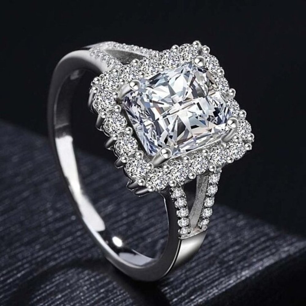 Radiant Cut Dazzling Zircon Cross Double Layer Rings For Women, Pd609
